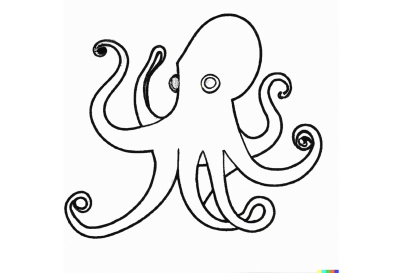 A simple line art illustration of an octopus in black and white