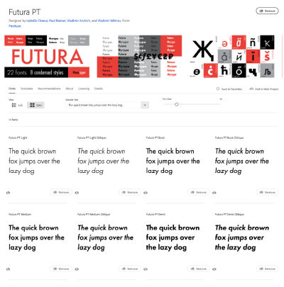 Futura PT in different styles and weights