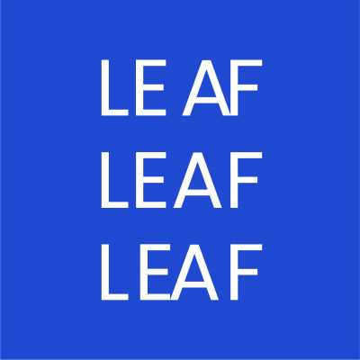 The word leaf with two different kerning adjustments and one variant without any kerning adjustments, where the spacing between each letter is uniform and unaltered.