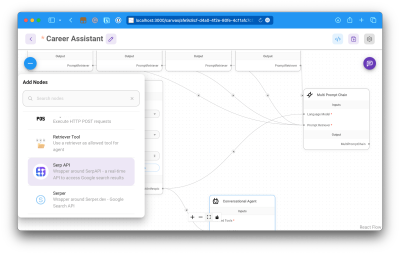 Adding the Serp API node to the canvas