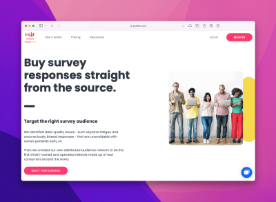 Screenshot from Pollfish website which states ‘buy survey responses straight from the source’