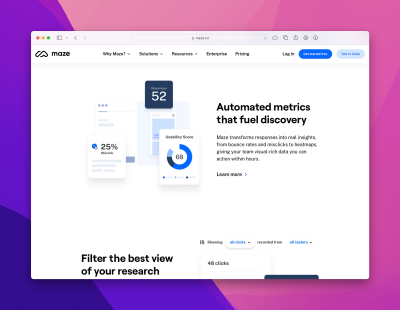 تصویری از وب سایت Maze با معیارهای خودکار