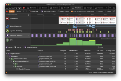 Safari DevTools Timelines report