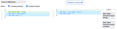 JSONDiff application where two JSON documents are compared, and differences are highlighted