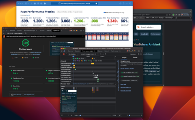 Collage of open windows with performance results.