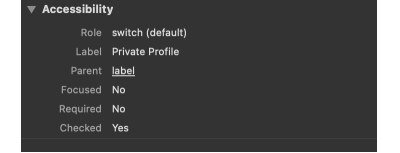 The Accessibility Settings of a switch control is Safari developer tools