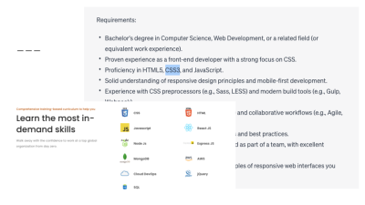 Job requirements list with the term CSS3 highlighted as well as icons depicting a CSS3 logo.