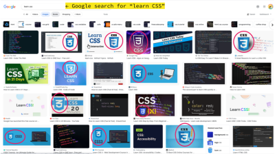 Results of the Google search on “Learn CSS”