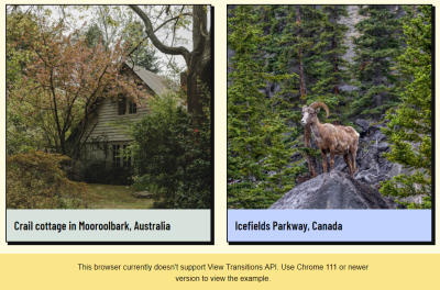 An example of what can be rendered if the View Transitions API is unsupported