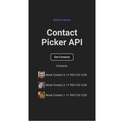 Contact Picker showing three mock contacts