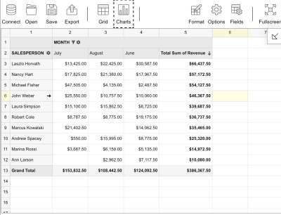 An example of an “Accessible” table by Flexmonster with high contrast theme, keyboard navigation, and compatibility with screen readers