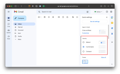 While it is not exactly representative of a table, Gmail’s interface allows users to select a preferred density for the messages