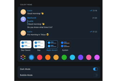 An example of how Telegram’s “Night Accent” mode looks like