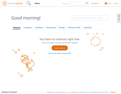 Lightsail dashboard