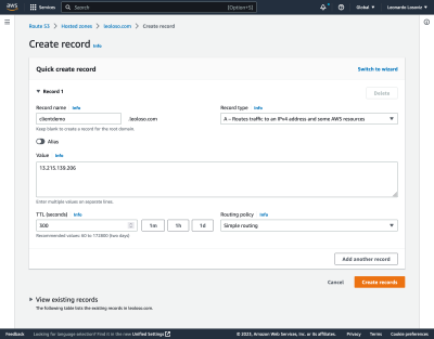 Creating a DNS record on Route 53