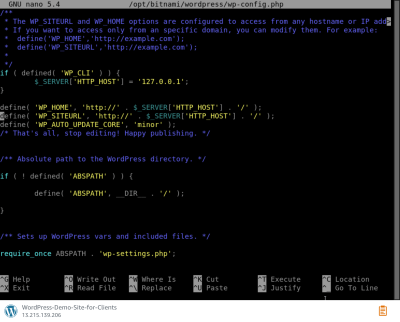 Editing the wpconfig.php file with nano