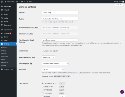 General Settings in WordPress updated with https