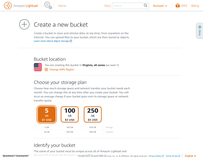 Choosing the plan when creating a bucket