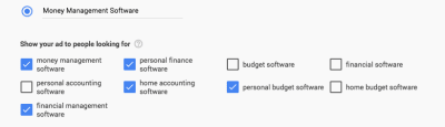 After selecting a keyword, we are shown alternatives we might not have considered.