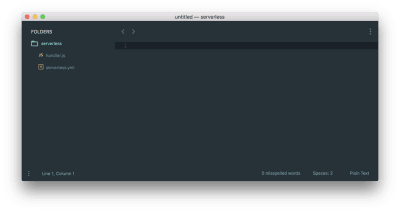 The default file structure generated from the Serverless Framework containing handler.js and serverless.yml.