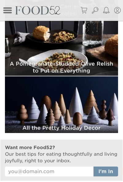 Food52's festive home page design
