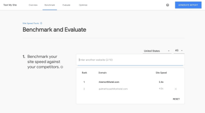 Test My Site website speed comparison