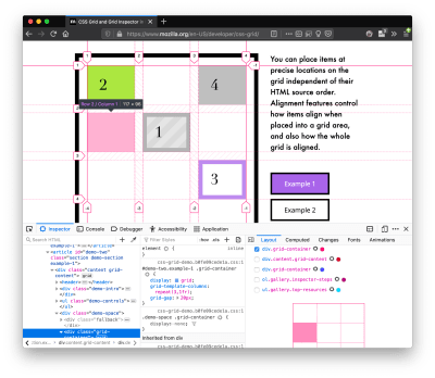 An example of the Grid Inspector displaying an outline of the grid layout