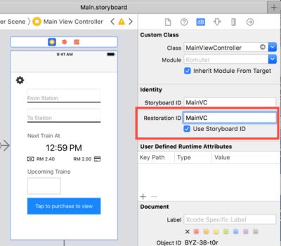 Setting restoration ID in storyboard