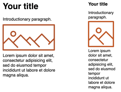 Two example page layout mockups with the first being a desktop layout using a wide banner-style image, and the second, mobile, layout using a square image.