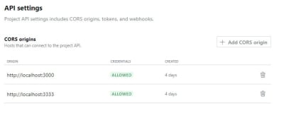 CORS origin settings