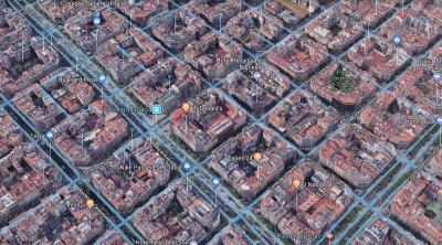 Barcelona’s Eixample district shows how architects used a grid to lay out the neighborhood.