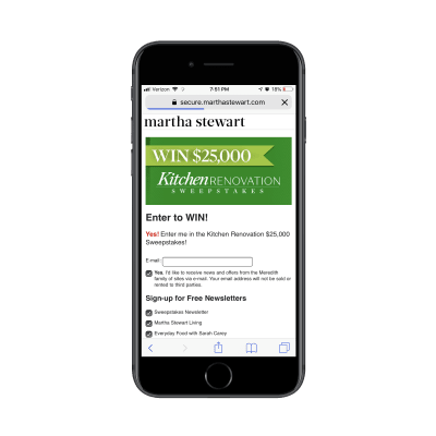 Martha Stewart lead capture page