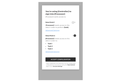 This mock-up shows a generic version of how a site might ask for consent when using a 3rd party login on their site. It demonstrates how listing a bunch of variables is no good and why we need to ask for consent on each point individually.