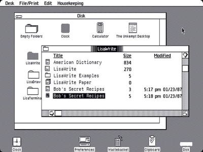 Examples of icons and GUI used on Apple Lisa.