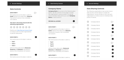 This mockup displays the way to create data controls that inform the consumer not only of what data is being used, but where it's going, and it allows consumers to intimately control those flows of data in a way they feel safe with.