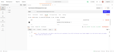 Testing the voice-input API endpoint using Postman.