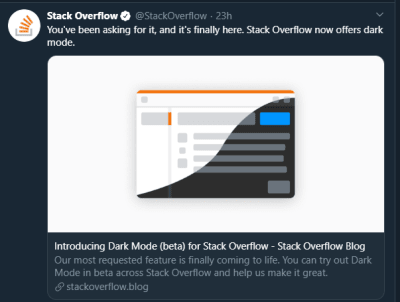 StackOverflow在Twitter上宣布暗模式