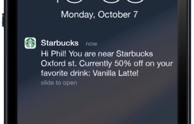 A screenshot of a Starbucks app notification.