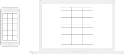 A table with few columns and many rows displayed on narrow and wide screens