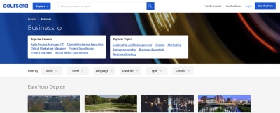Business category page on Coursera