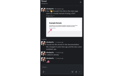 A Slack conversation happening in a thread to highlight its usefulness