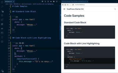 An example of how code block samples render in VuePress