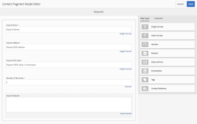 Fragment editor for populating a component with airport data