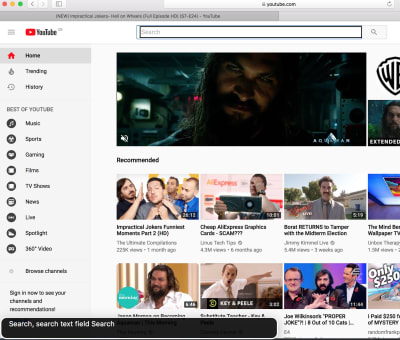 screenshot of YouTube homepage