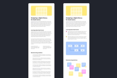 The same two wireframes of design portfolio case studies expect the body text outlines are replaced with Lorem ipsum