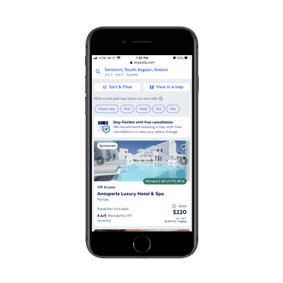 Expedia results for 'Santorini Greece hotels'