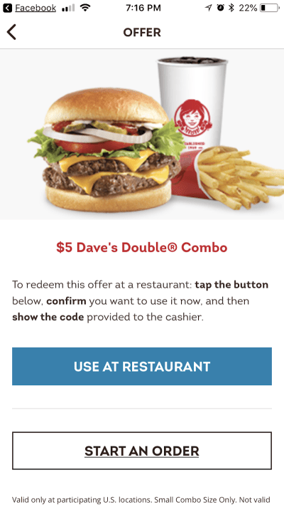 Wendy's in-restaurant offers