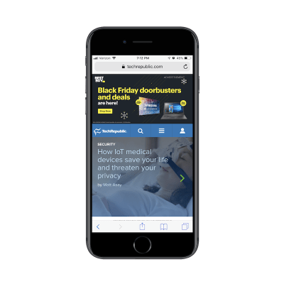Oversized banner ad on TechRepublic mobile