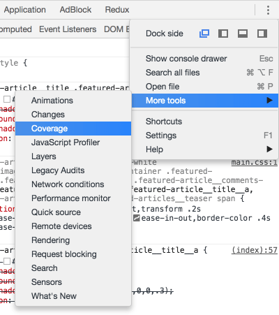 Access the Coverage tab by clicking on More tools and then Coverage