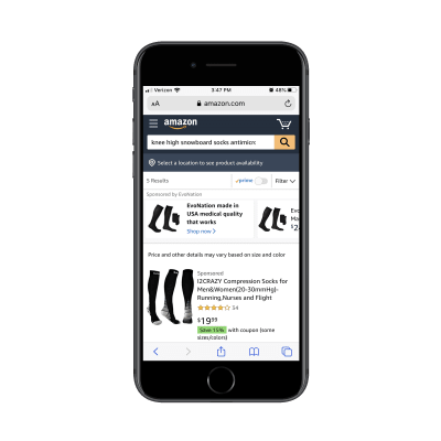 Amazon mobile search results with sponsored products